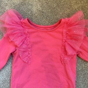 Pink Glitter Ruffle Long Sleeve Tee